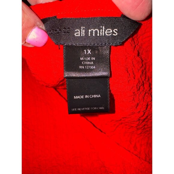 Ali Miles Red Crinkled Textured Tunic Top Button Details 1X Casual Comfort Trave - Picture 8 of 10